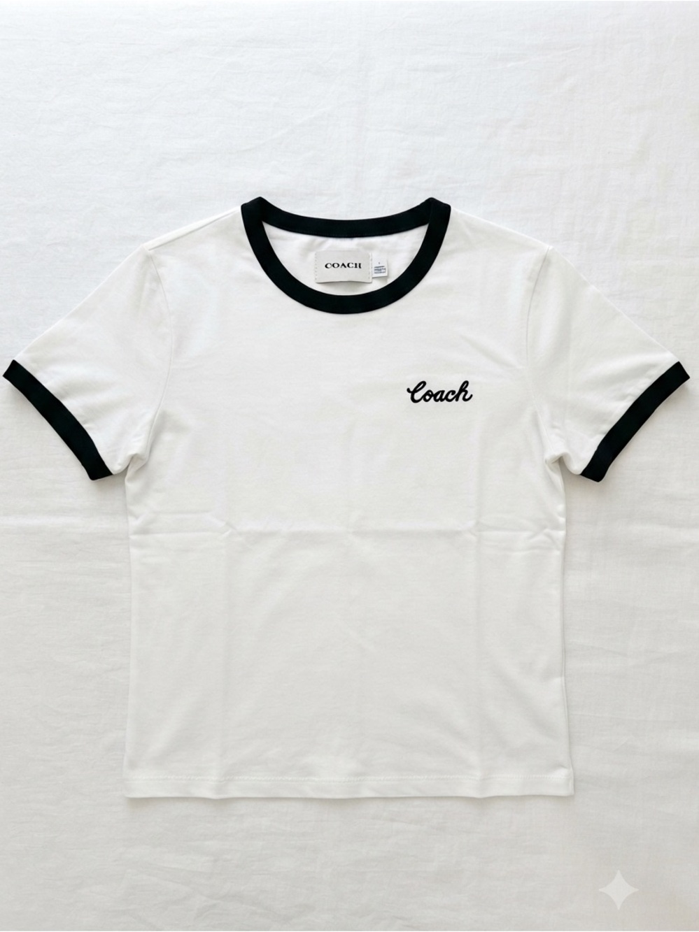 Ladies White Coach Ringer T-Shirt with Black Trim